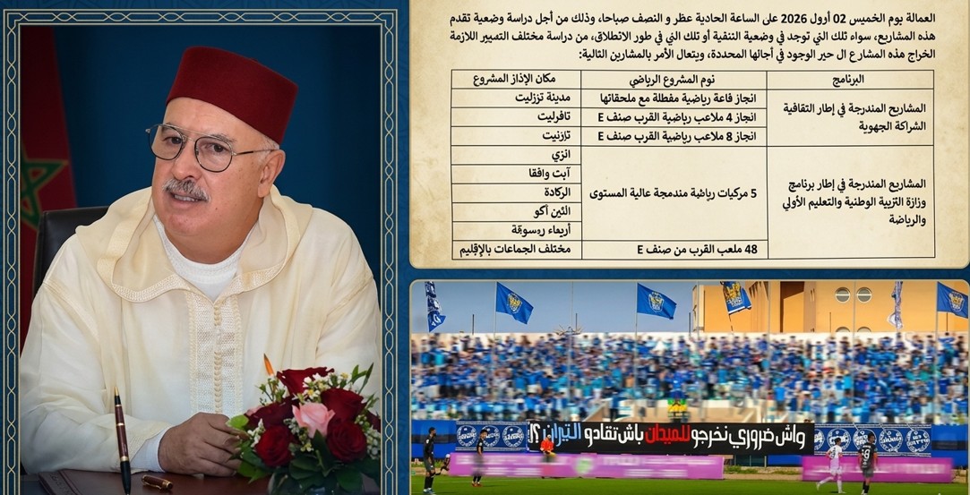 تيزنيت : اجتماع بدعوة من العامل يغفل ملف ملعب المسيرة.. غياب يثير التساؤلات في ظل سلطة دورية “الاستغلال الانتخابي”.
